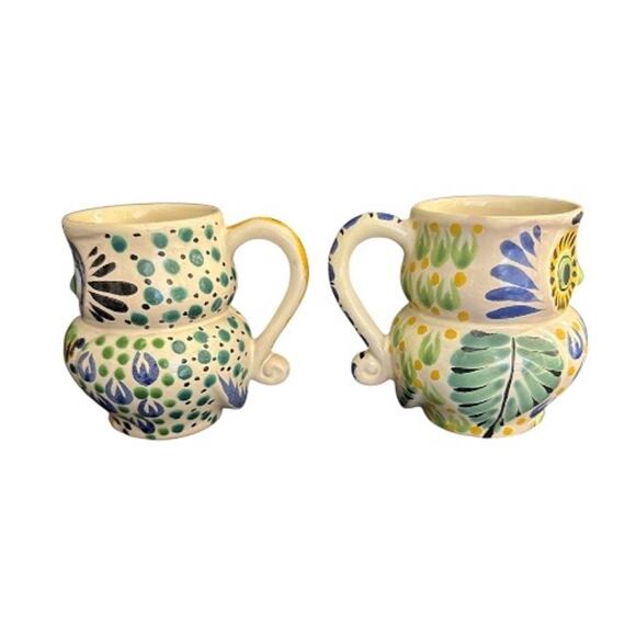 Anthropologie Gorky Gonzalez Mexican Pottery Hand Painted Owl Mug Set of 2 - Picture 4 of 10